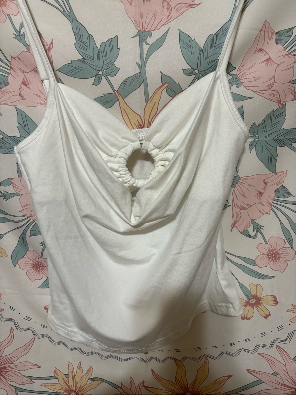 White Ring-Front Cowl Neck Tank Top
